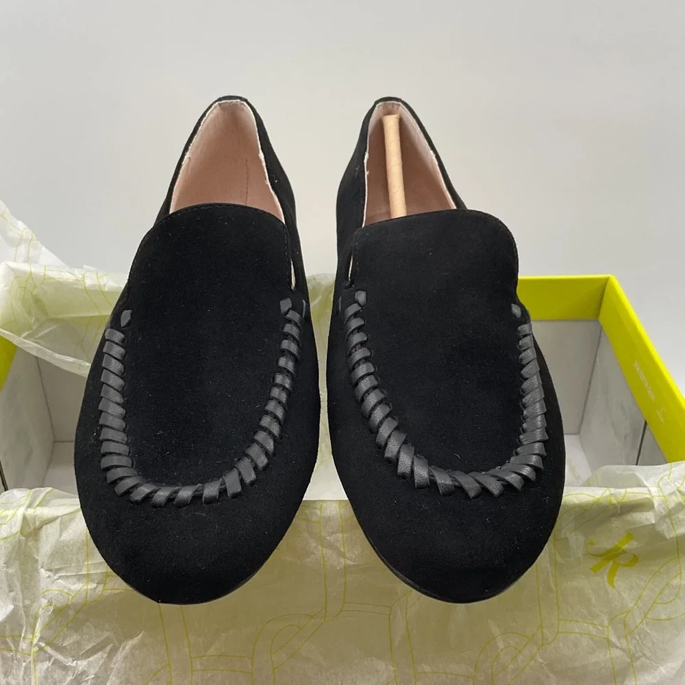 Jack Rogers Camden Loafer Black Suede Whipstitch Flats Shoes 9M New